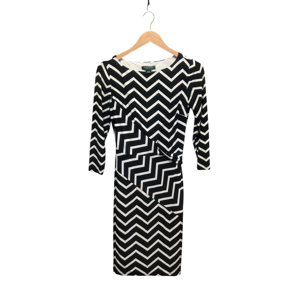 Lauren Ralph Lauren Chevron Patterned Black and White Stretchy Dress Size 4 - Picture 3 of 6